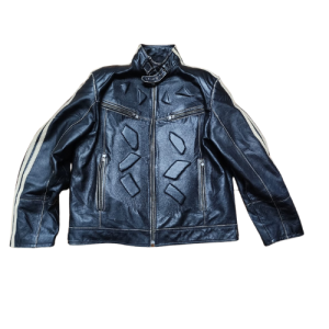 Geometric Pattern Leather Biker Jacket